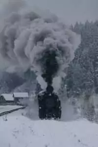 Steam train in winter