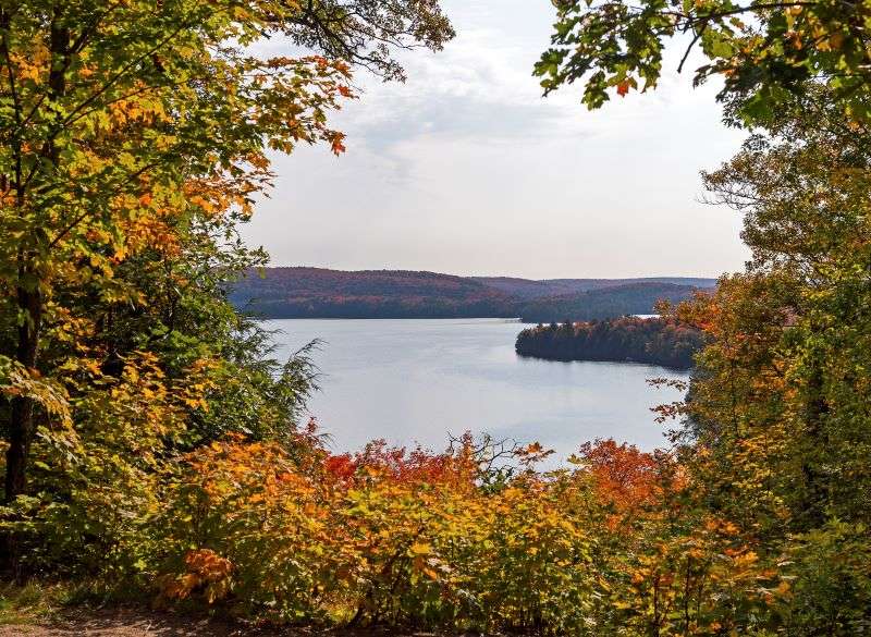 A beautiful lookout of a lake in Algonquin Park from Hardwood Lookout Trail