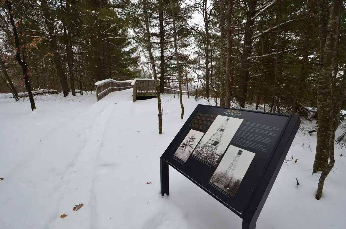 Fire Tower Trail at Algonquin Park Visitor Centre showing the interpretation signs