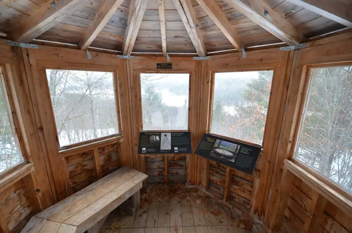 Fire Tower Trail at Algonquin Park Visitor Centre showing the inside of the tower